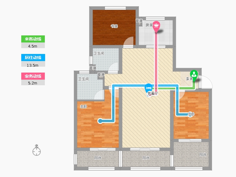 長(zhǎng)久中心公園9號(hào)3室1廳2衛(wèi)1廚135㎡動(dòng)靜線圖