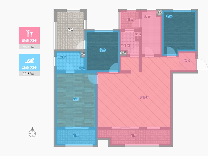 長(zhǎng)久中心公園9號(hào)3室1廳2衛(wèi)1廚156㎡動(dòng)靜分區(qū)圖