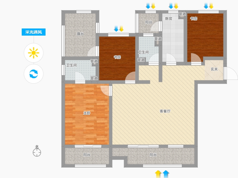 長(zhǎng)久中心公園9號(hào)3室1廳2衛(wèi)1廚156㎡采光通風(fēng)圖