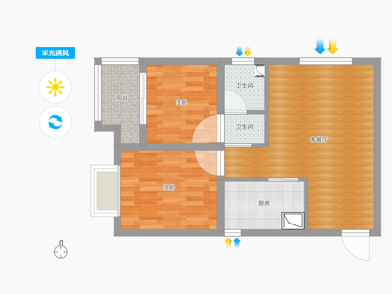 潤(rùn)德天悅城2室2廳2衛(wèi)1廚61㎡采光通風(fēng)圖