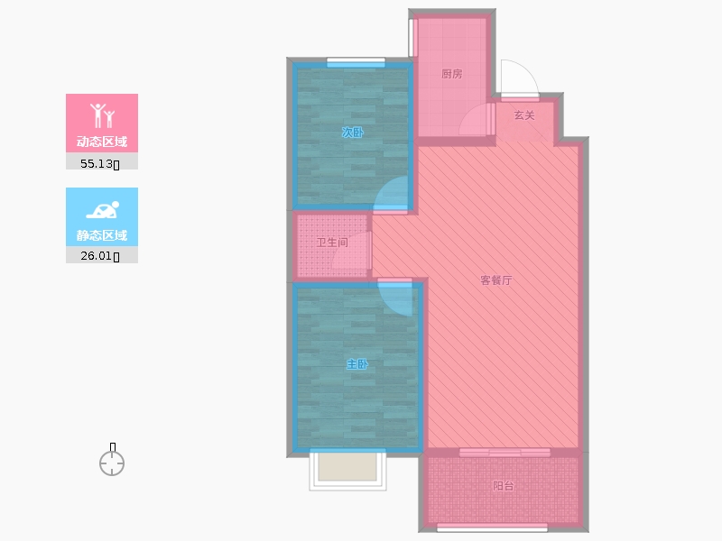 潤德天悅城2室2廳1衛(wèi)1廚89㎡動靜分區(qū)圖