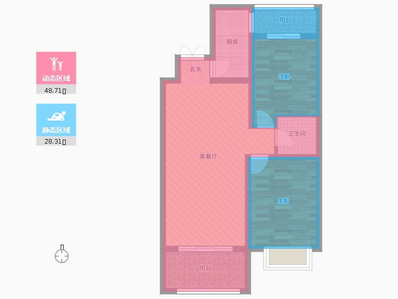 潤(rùn)德天悅城2室2廳1衛(wèi)1廚91㎡動(dòng)靜分區(qū)圖