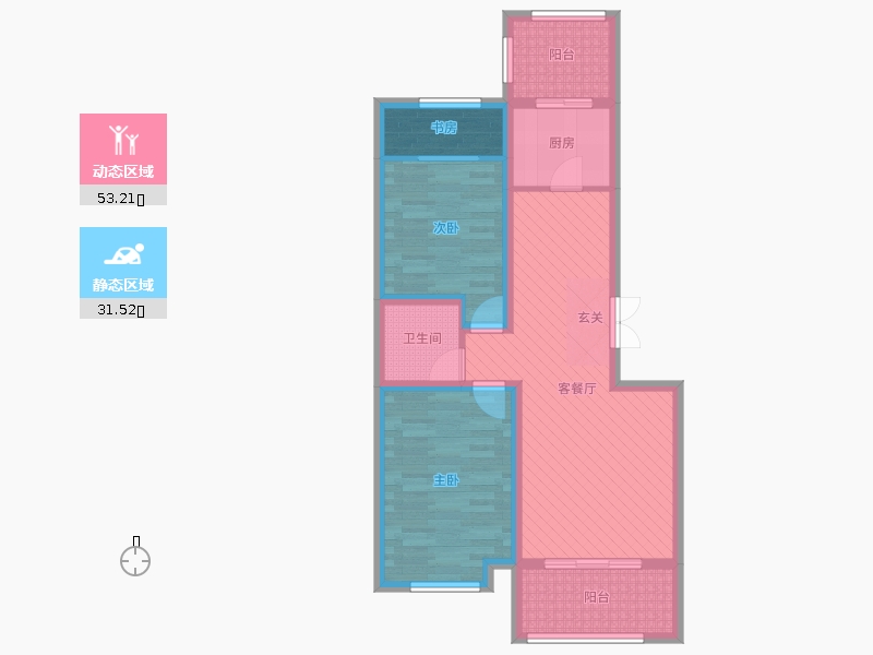 潤德天悅城3室2廳1衛(wèi)1廚94㎡動(dòng)靜分區(qū)圖