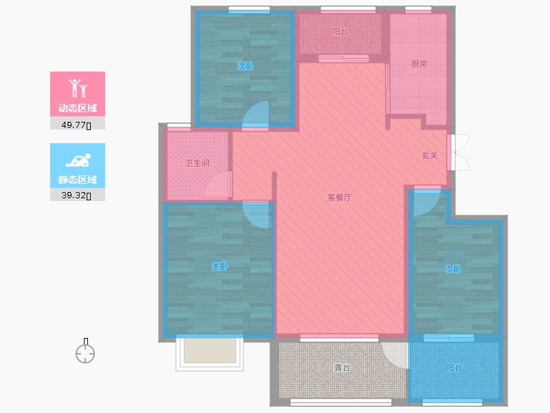 潤(rùn)德天悅城3室2廳1衛(wèi)1廚118㎡動(dòng)靜分區(qū)圖