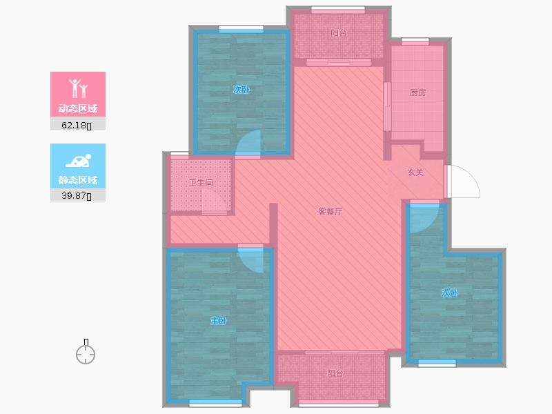 潤德天悅城3室2廳1衛(wèi)1廚119㎡動靜分區(qū)圖