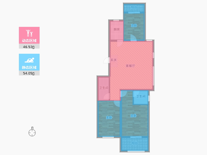 潤德天悅城3室2廳2衛(wèi)1廚130㎡動靜分區(qū)圖