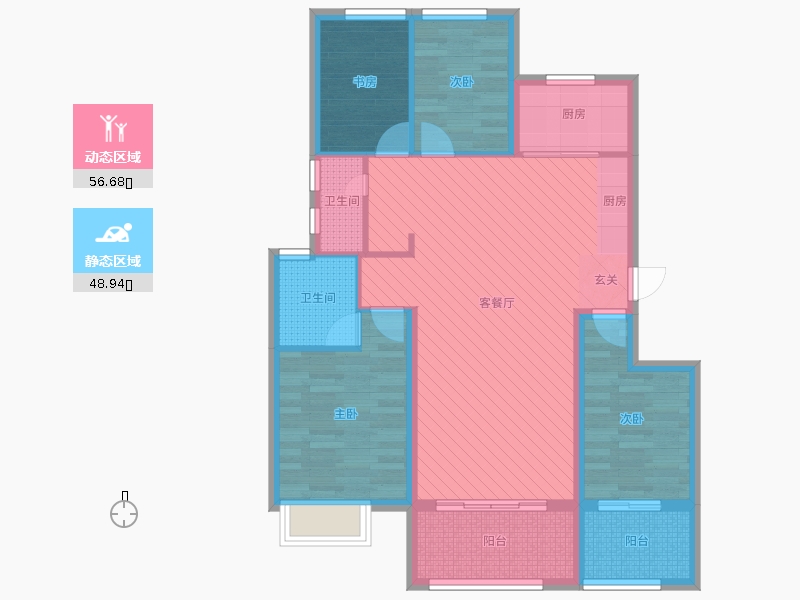 潤(rùn)德天悅城4室2廳2衛(wèi)1廚138㎡動(dòng)靜分區(qū)圖