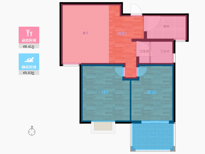 卓升尚郡2室1廳1衛(wèi)1廚119㎡動靜分區(qū)圖