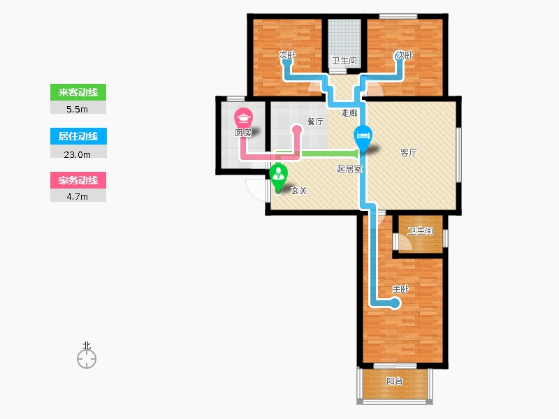 卓升尚郡3室2廳2衛(wèi)1廚124㎡動線圖