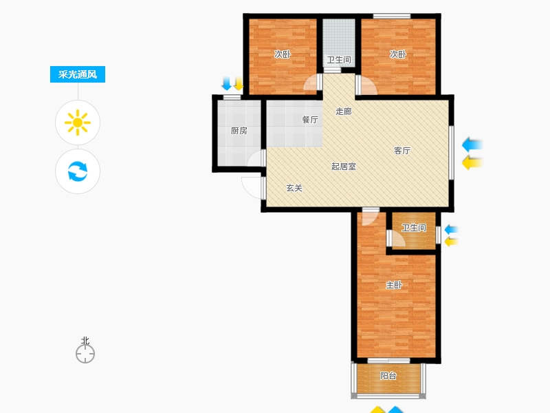 卓升尚郡3室2廳2衛(wèi)1廚124㎡采光通風圖