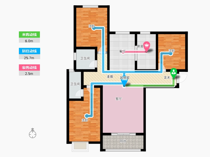 卓升尚郡3室2廳2衛(wèi)1廚133㎡動線圖