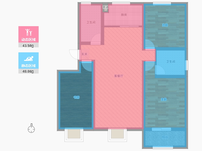 中山尚城3室2廳2衛(wèi)1廚124㎡動(dòng)靜分區(qū)圖