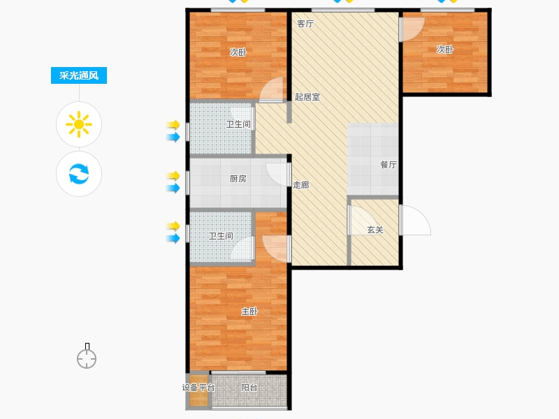 鑫界9號院3室1廳2衛(wèi)1廚101㎡采光通風圖