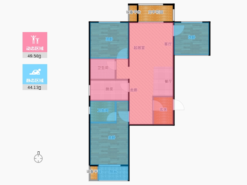 鑫界9號院3室1廳2衛(wèi)1廚101㎡動靜分區(qū)圖