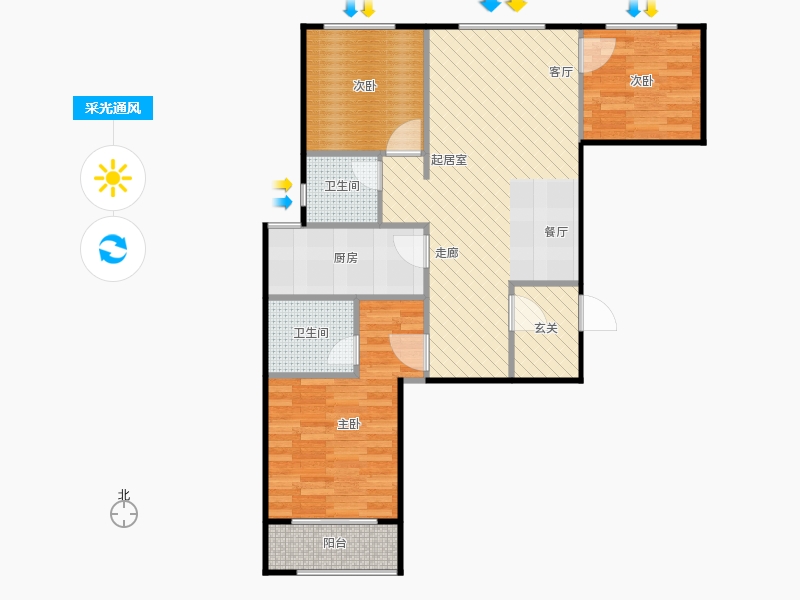鑫界9號(hào)院3室0廳2衛(wèi)1廚103㎡采光通風(fēng)圖
