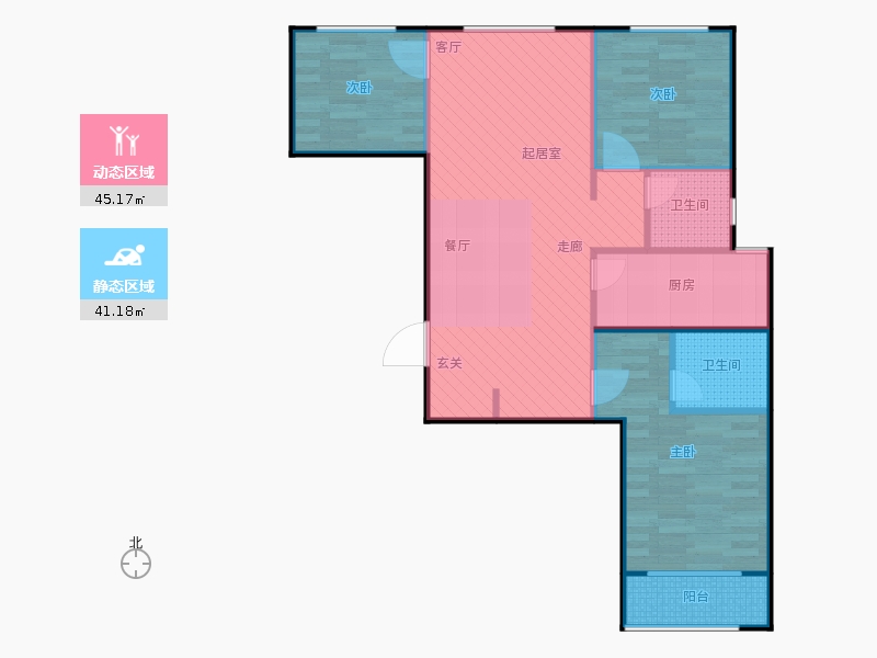 鑫界9號(hào)院3室1廳2衛(wèi)1廚108㎡動(dòng)靜分區(qū)圖