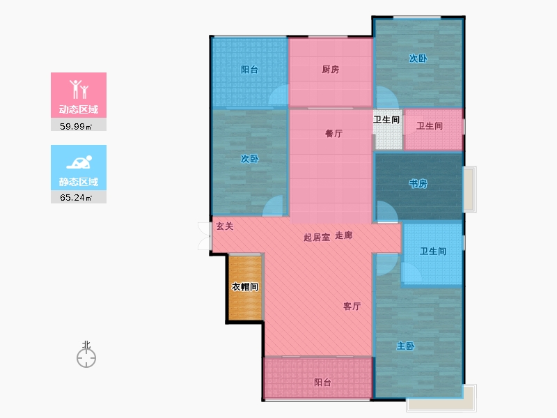 鑫界9號院4室2廳2衛(wèi)1廚166㎡動(dòng)靜分區(qū)圖