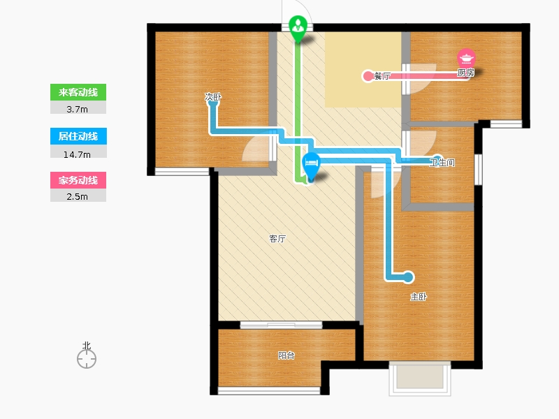 百島綠城2室2廳1衛(wèi)1廚88㎡動(dòng)線圖