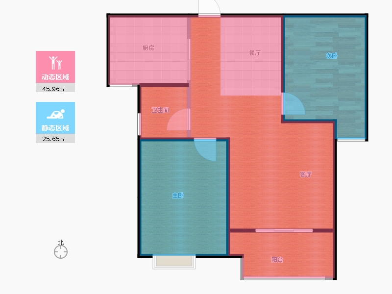 百島綠城2室2廳1衛(wèi)1廚89㎡動靜分區(qū)圖
