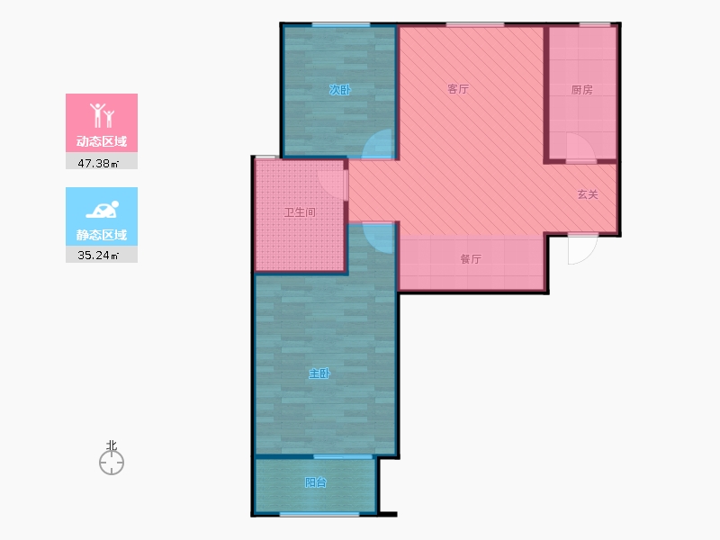 百島綠城2室2廳1衛(wèi)0廚103㎡動(dòng)靜分區(qū)圖