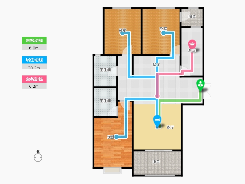 百島綠城3室2廳2衛(wèi)0廚130㎡動(dòng)線圖