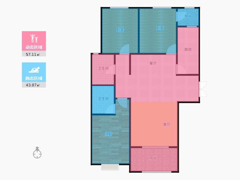 百島綠城3室2廳2衛(wèi)0廚130㎡動(dòng)靜分區(qū)圖