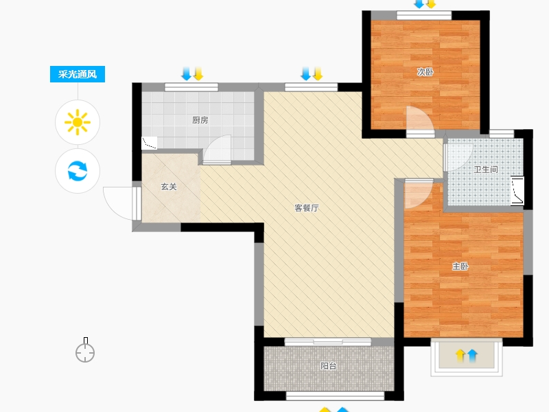 保利西悅春天2室2廳1衛(wèi)1廚97㎡采光通風(fēng)圖