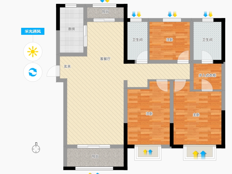保利西悅春天3室2廳2衛(wèi)1廚137㎡采光通風圖