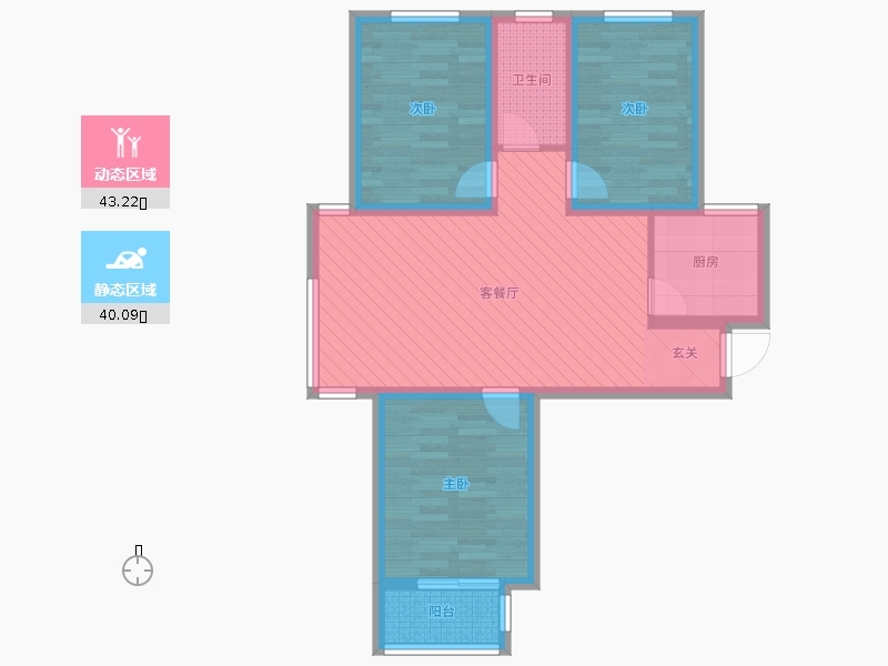 明瀚花香城3室2廳1衛(wèi)1廚110㎡動(dòng)靜分區(qū)圖