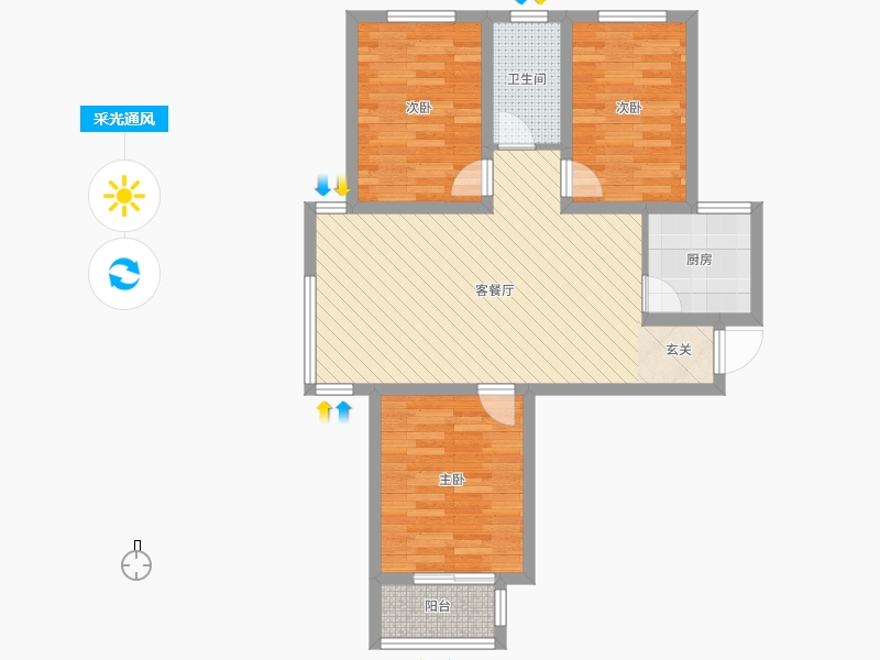 明瀚花香城3室2廳1衛(wèi)1廚110㎡采光通風(fēng)圖