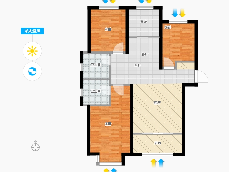 明瀚花香城3室1廳2衛(wèi)1廚122㎡采光通風(fēng)圖