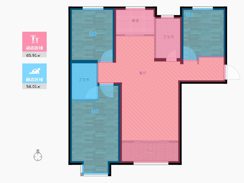 明瀚花香城3室1廳2衛(wèi)1廚152㎡動靜分區(qū)圖
