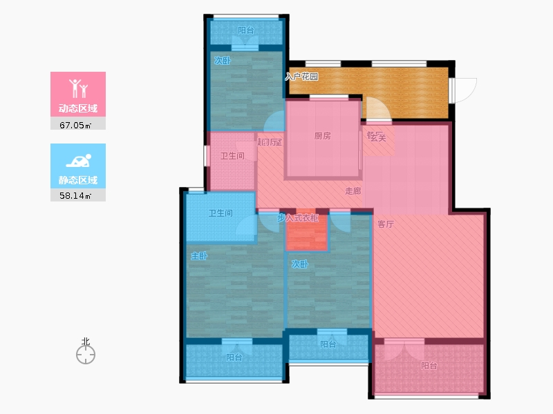天下錦程3室3廳2衛(wèi)1廚138㎡動(dòng)靜分區(qū)圖