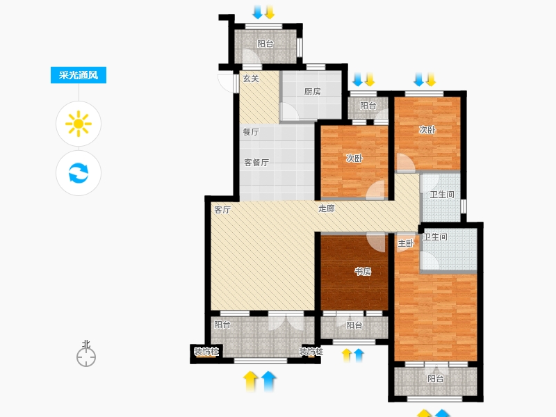 天下錦程4室1廳2衛(wèi)1廚171㎡采光通風圖