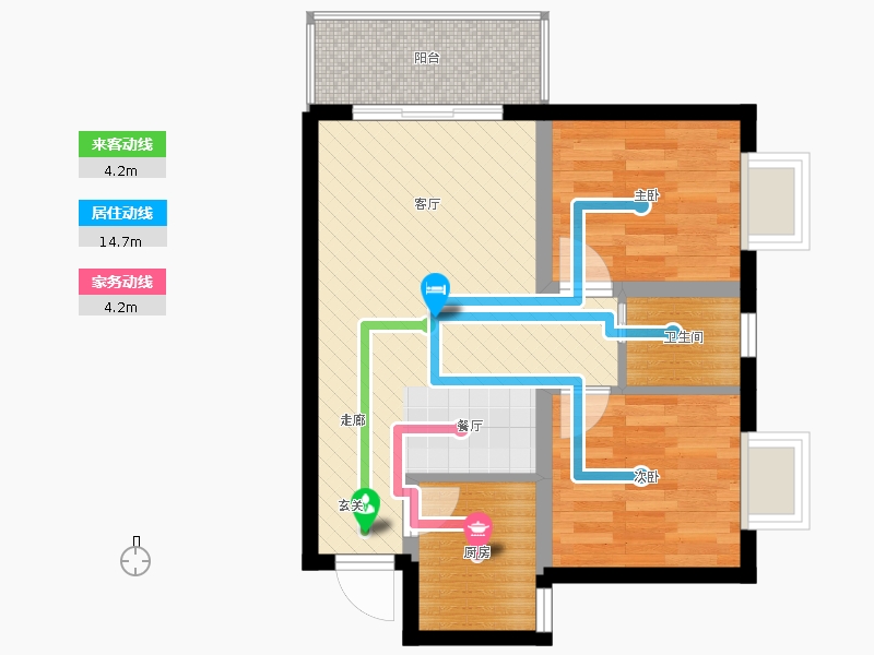 同祥城2室2廳1衛(wèi)1廚72㎡動(dòng)線圖