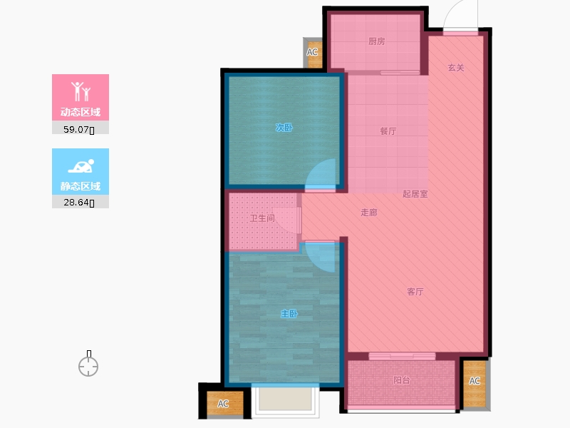 同祥城2室2廳1衛(wèi)1廚114㎡動靜分區(qū)圖