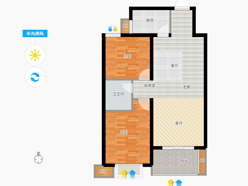 同祥城2室2廳1衛(wèi)1廚117㎡采光通風(fēng)圖