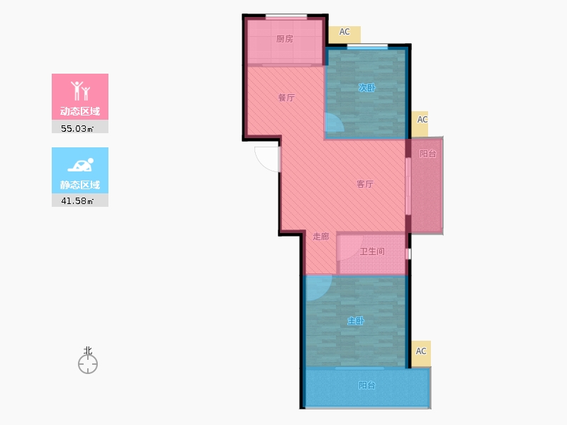 同祥城2室2廳1衛(wèi)1廚121㎡動(dòng)靜分區(qū)圖