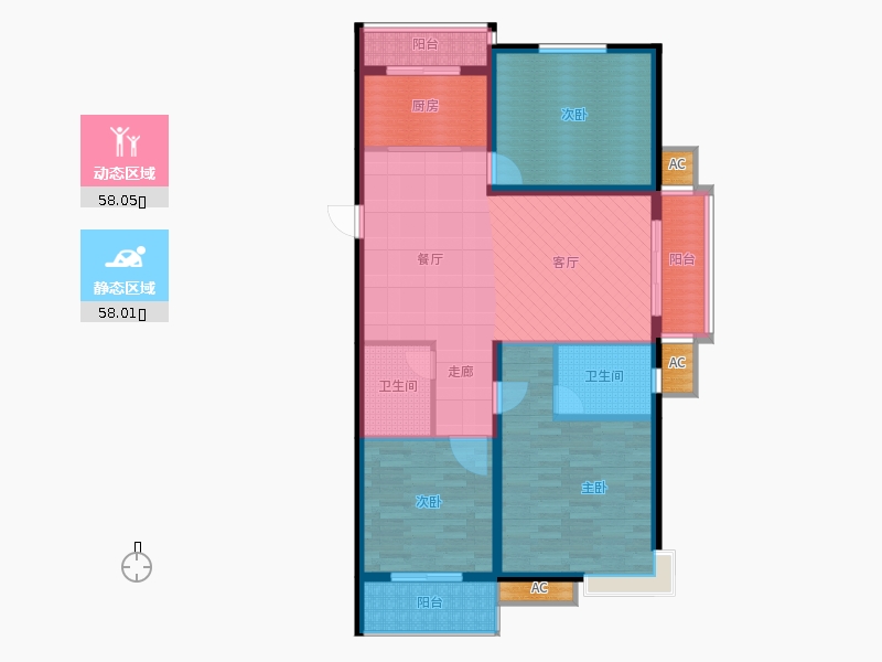 同祥城3室2廳2衛(wèi)1廚150㎡動(dòng)靜分區(qū)圖