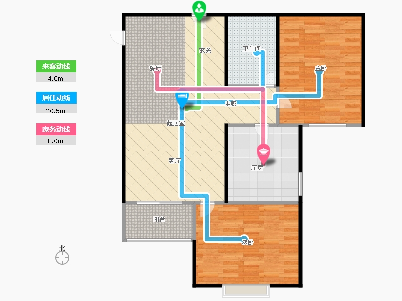 橡嶸灣2室2廳1衛(wèi)1廚83㎡動線圖