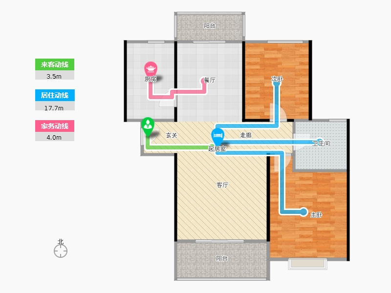 橡嶸灣2室2廳1衛(wèi)1廚95㎡動線圖