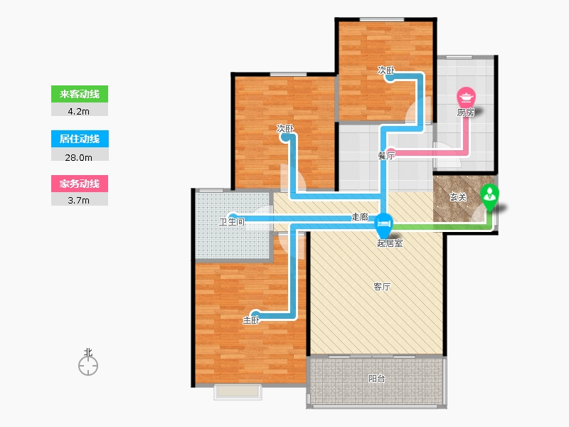 橡嶸灣3室2廳1衛(wèi)1廚103㎡動(dòng)線圖