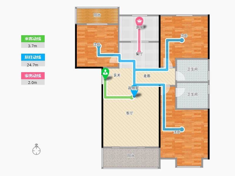 橡嶸灣3室2廳2衛(wèi)1廚126㎡動線圖