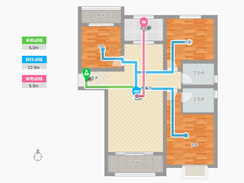 橡嶸灣3室1廳2衛(wèi)1廚132㎡動(dòng)線圖