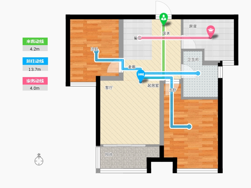 天寧小筑2室2廳1衛(wèi)1廚89㎡動線圖