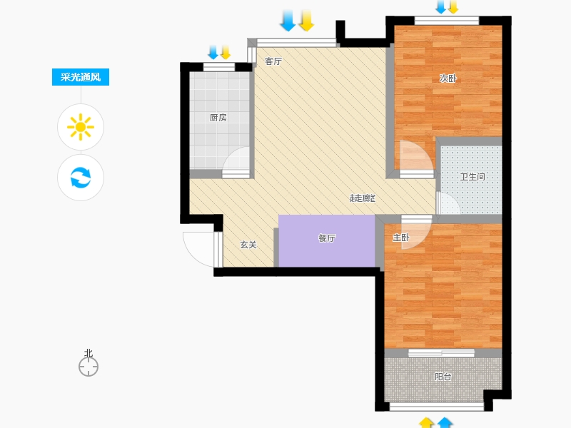 天寧小筑2室2廳1衛(wèi)1廚94㎡采光通風(fēng)圖