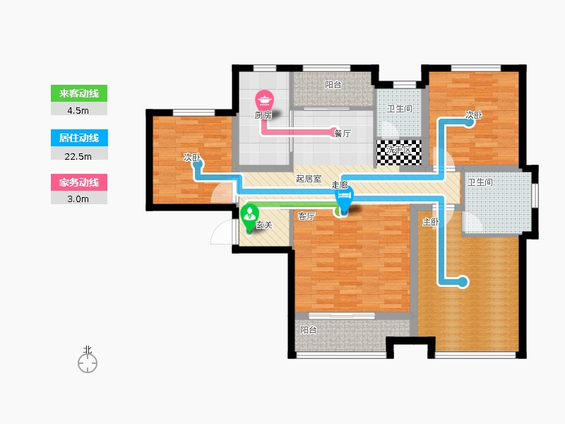 天寧小筑3室2廳2衛(wèi)1廚138㎡動(dòng)線(xiàn)圖